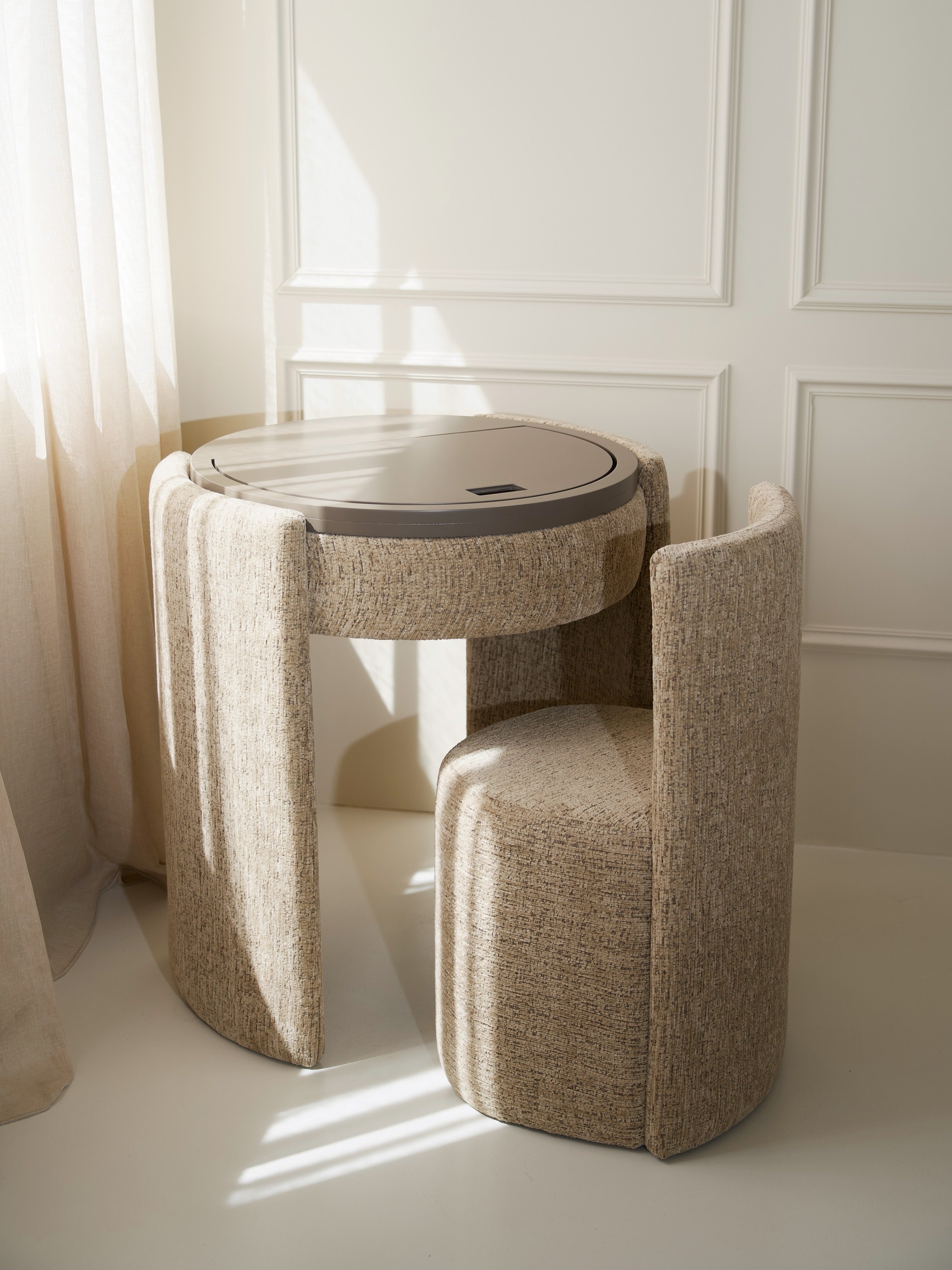 YOME Vanity Table Taupe - Luxury round makeup table
