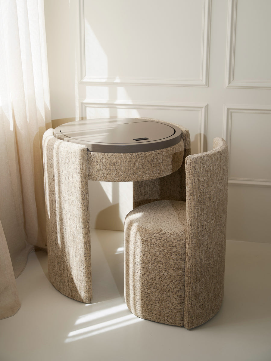 YOME Vanity Table set - Taupe - Luxury round make-up table