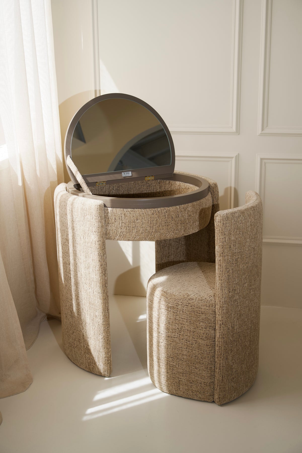 Yome Collection YOME Vanity Table Taupe | Luxury Makeup Table with Mirror ...