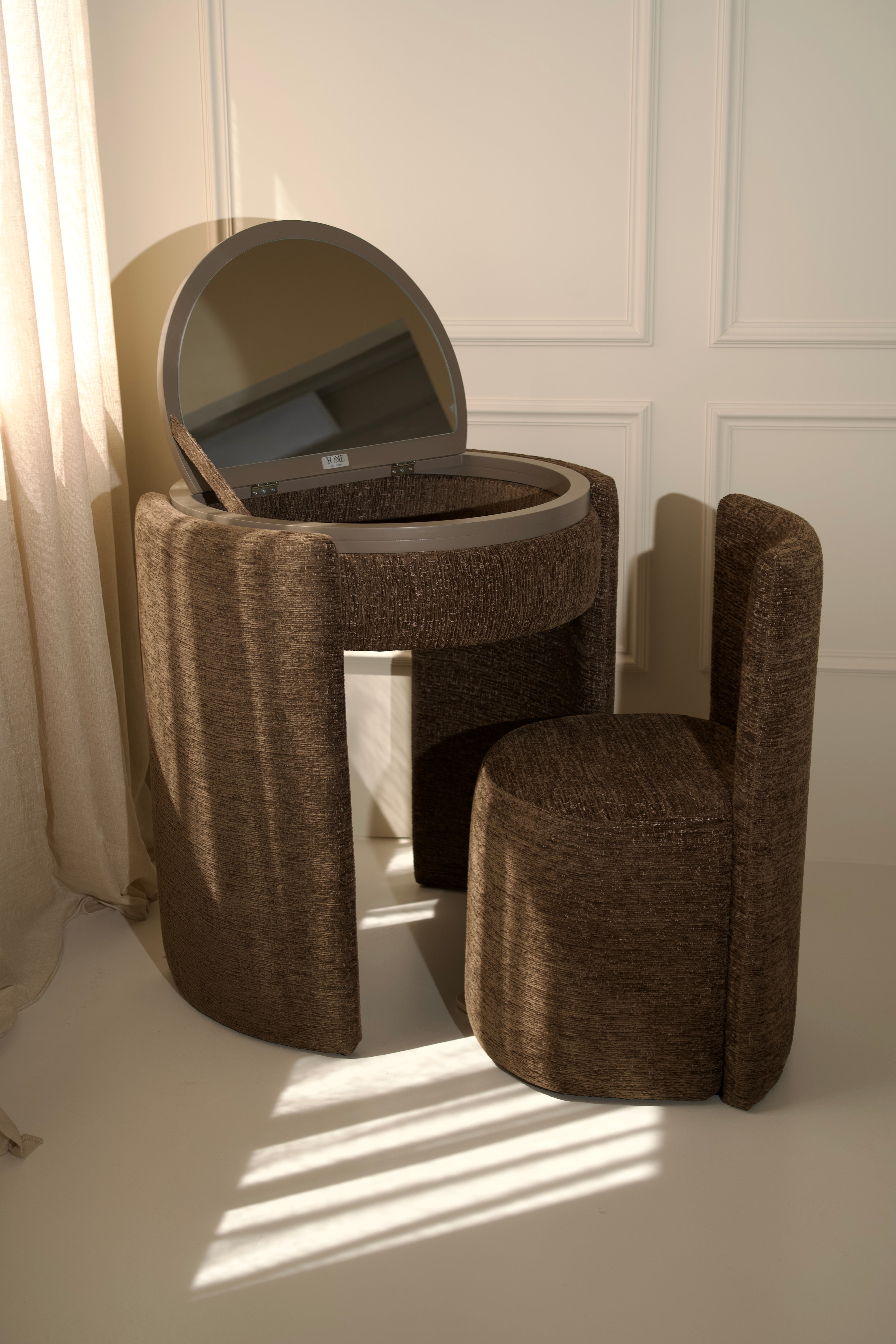 YOME Vanity Table Deep Mocha - Luxury round makeup table