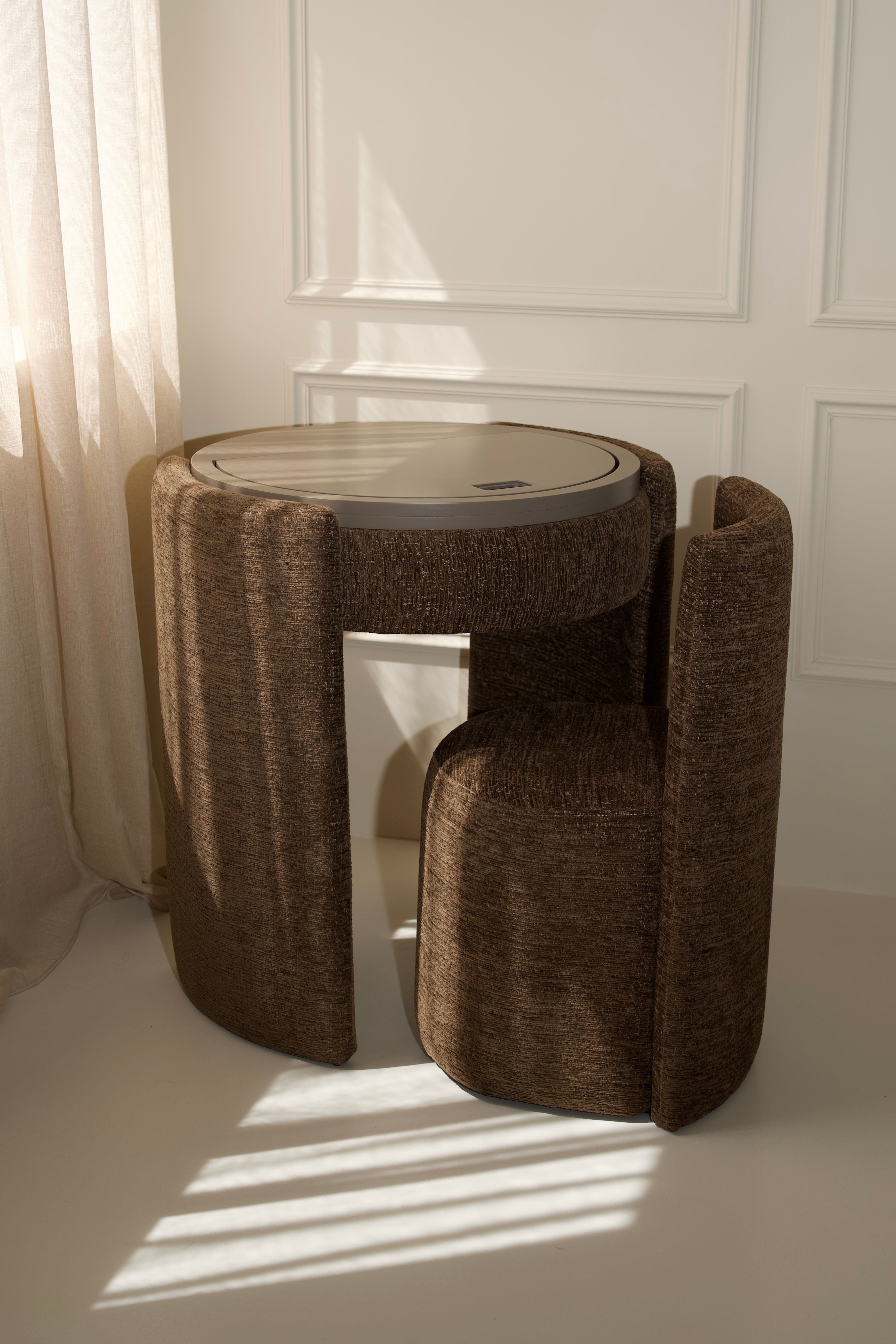 YOME Vanity Table Deep Mocha - Luxury round makeup table