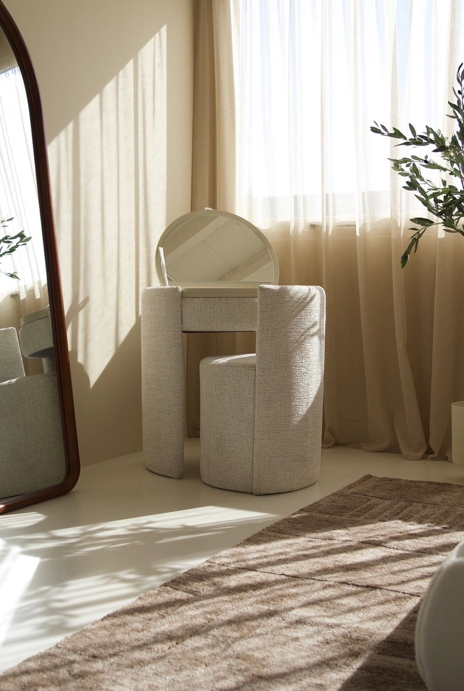 YOME Vanity Table Off White - Luxury round makeup table