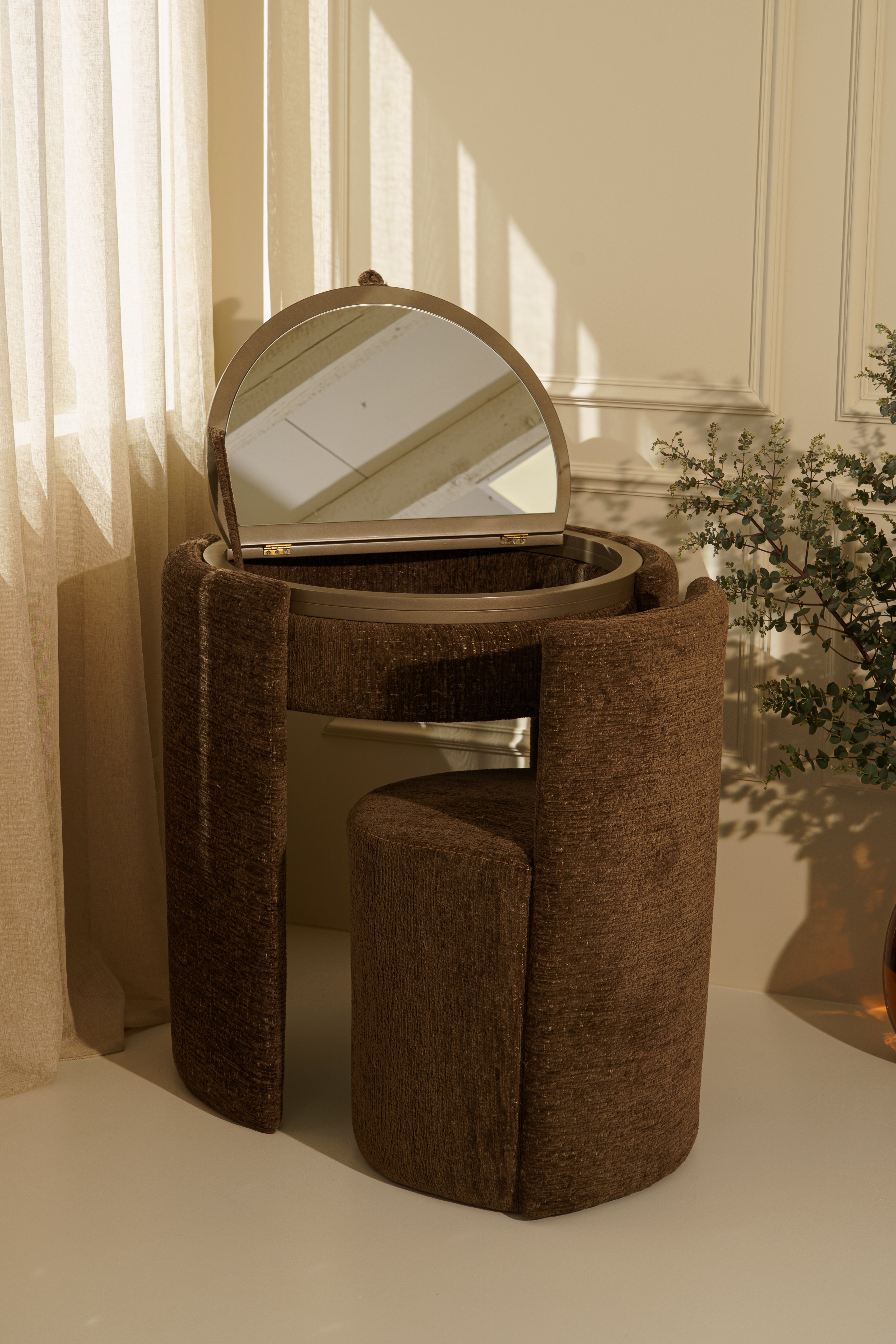 YOME Vanity Table Deep Mocha - Luxury round makeup table